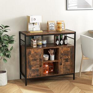 Costway Buffet industriale per cucina con ripiani regolabili e 3 ganci, Mobili per bar da caffè con 2 porte Marrone