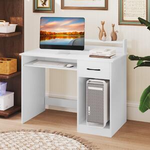 Costway Scrivania per computer con porta di ricarica USB/Type-c e presa di corrente, Scrivania moderna con vassoio per tastiera Bianco
