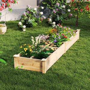 Costway Lettino da giardino elevato in legno con 2 scatole per piante e separatori, Letto da giardino elevato per fiori verdure frutta e erbe Naturale