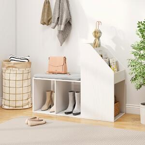 Costway Panca per scarpe con cuscino rimovibile, Panca per ingresso con 3 cassetti inferiori e 3 scomparti laterali Bianco