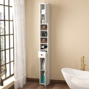Costway Armadio da bagno alto slim con 1 cassetto di stoccaggio, Armadio da bagno 5 ripiani regolabili struttura antiscivolo Bianco