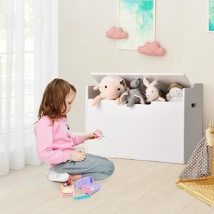 Costway Cassa per giocattoli con 2 cerniere di sicurezza, Cassa con coperchio sollevabile Bianco
