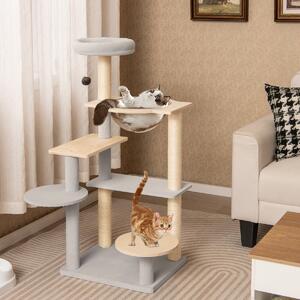 Costway Albero per gatti a più livelli con piattaforma imbottita rimovibile, Centro attività per gatti da interno alto 113cm