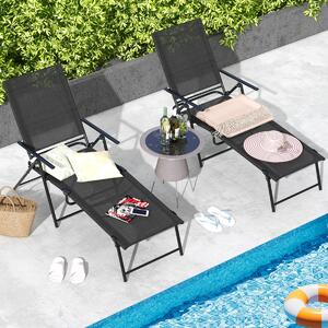 Costway Sedie a sdraio pieghevoli per giardino, Set di 2 sedie reclinabili da esterno con schienale a 6 livelli Nero