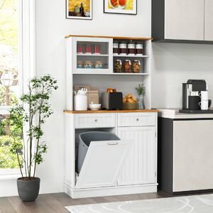 Costway Armadio per rifiuti inclinato alto da cucina con pattumiera, Armadio per rifiuti doppio inclinazione piano gomma Bianco