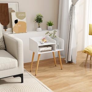 Costway Comodino in stile moderno semplice ma pratico, Tavolino a 2 piani con mensole aperte Bianco + Naturale