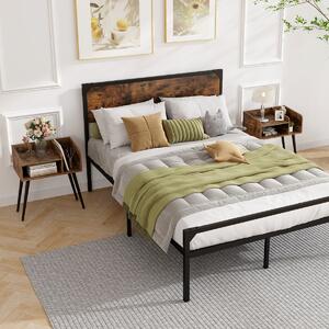 Costway Set di 2 Comodini in stile moderno semplice ma pratico, Tavolini a 2 piani con mensole aperte Marrone rustico + Nero