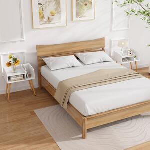 Costway Set di 2 Comodini in stile moderno semplice ma pratico, Tavolini a 2 piani con mensole aperte Bianco + Naturale