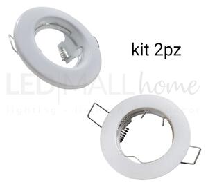 Kit 2pz Portafaretto da Incasso Rotondo Bianco Per GU10 MR16 per