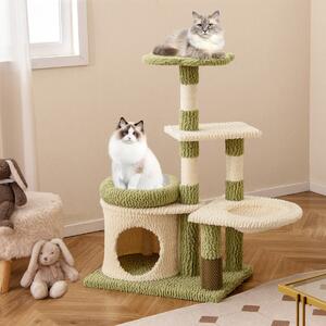 Costway Albero per gatti alto 97cm con pali di sisal per graffiature, Torre multi-livello estetica con condominio Verde