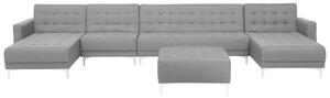 Divano letto modulare a forma di U grigio chiaro 1 posto pezzo 2 chaises 6 posti tessuto Beliani