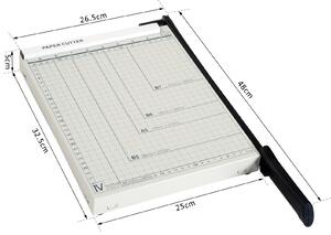 HOMCOM Tagliacarte per 12 Fogli max con Griglia e Stampa Metrica, in Metallo e ABS, 48x26.5x5 cm, Bianco e Nero