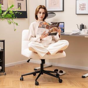 Costway Sedia girevole a gambe incrociate con 5 ruote, Sedia da ufficio casa regolabile in altezza Beige