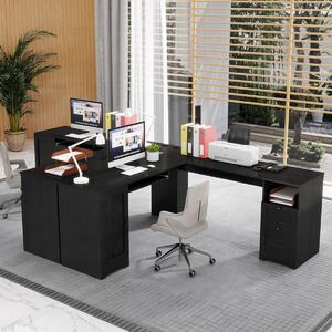 Costway Scrivania a L per gaming lavoro e scrittura 168 x 168 x 76 cm, Scrivania angolare moderna con 2 prese Nero