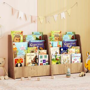 Costway Libreria per bambini a 4 ripiani con scomparti profondi, Libreria con esposizione frontale e porta riviste per camere e sale Naturale