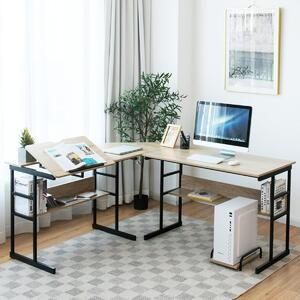 Costway Scrittoio per computer ad angolo moderno a forma di L di 170 CM, Postazione di lavoro per ufficio domestico Naturale