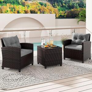 Costway Set di 3 pezzi di mobili da patio, Per portico e balcone e giardino e cortile e bordo piscina Grigio