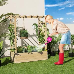 Costway Letto rialzato da giardino con grigliato ad arco, Fioriera in legno da interno esterno Naturale