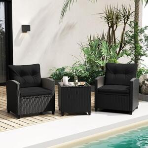 Costway Set da giardino 3 pezzi in rattan con cuscini morbidi, Set di seduta in rattan per giardino e piscina Nero
