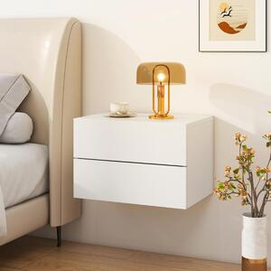 Costway Comodino con cassetti (set da 2), Tavolino da letto da parete con spazio contenitivo Bianco