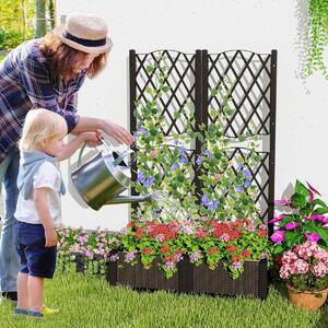Costway Letto da giardino rialzato con traliccio a reticolo, Fioriera in plastica autoportante per spazi esteriori (80 x 40 x 122 cm)