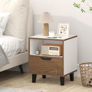Costway Comodino tavolino da letto con cassetto e scomparto aperto, Tavolo laterale con gambe in metallo per diverse stanze 1 x Comodino