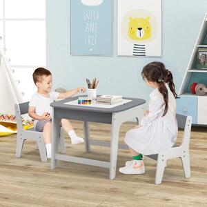 Costway Set tavolo e sedie per bambini, Tavolino bambini con sedie per disegnare leggere mangiare Grigio