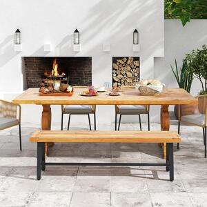 Costway Panchina da giardino in legno di acacia con telaio in metallo resistente, Panchina senza schienale 1 pezzi