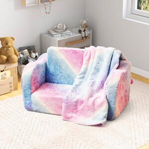 Costway Divano per bambini con coperta e funzione pieghevole 2-in-1, Poltrona recliner per bambini sopra i 3 anni che brilla al buio Arcobaleno