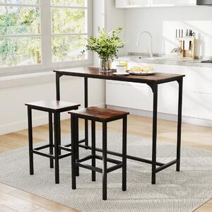 Costway Set da pranzo 3 pezzi con tavolo industriale alto 120 cm, 2 sgabelli da bar e sedie per spazi piccoli Marrone
