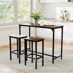 Costway Set da pranzo 3 pezzi con tavolo industriale alto 120 cm, 2 sgabelli da bar e sedie per spazi piccoli Grigio