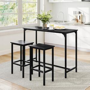 Costway Set da pranzo 3 pezzi con tavolo industriale alto 120 cm, 2 sgabelli da bar e sedie per spazi piccoli Nero