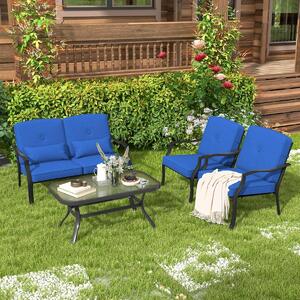 Costway Set di mobili da giardino 4 pezzi, Set bistro da patio con cuscini e tavolino in vetro temperato
