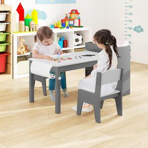 Costway Set tavolo e sedie per bambini con 2 sedie, Set tavolo attività per bambini per stanza giochi Grigio e Bianco