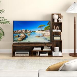 Costway Mobile per TV a cubi per TV fino a 50”, Tavolo console media con mensole di stoccaggio a forma di l e scomparti aperti Marrone Rustico