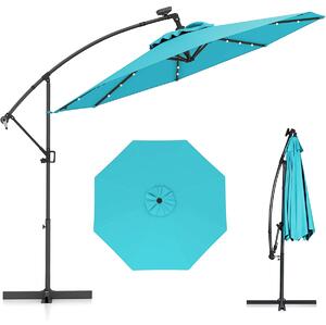 Costway Ombrellone da giardino 300 cm con 32 luci led, Ombrellone girevole con inclinazione regolabile per piscina e altri spazi esteriori Turchese