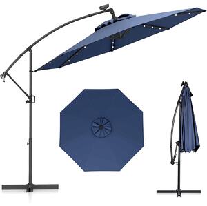 Costway Ombrellone da giardino 300 cm con 32 luci led per piscina e altri spazi esteriori, Ombrellone girevole con inclinazione regolabile esteriori Blu Scuro