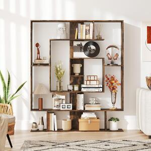 Costway Libreria a 7 ripiani scaffale geometrico con 2 kit anti-ribaltamento, Organizzatore di libri da pavimento Marrone Rustico