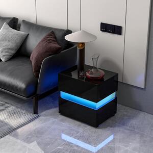 Costway Tavolino comodino a LED con cassetti e telecomando, Comodino con 22 modalità di luce, 10 velocità e 5 luminosità Nero