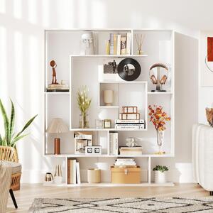 Costway Libreria a 7 ripiani scaffale geometrico con 2 kit anti-ribaltamento, Organizzatore di libri da pavimento Bianco