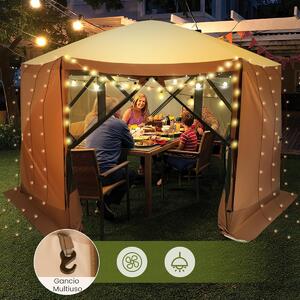 Costway Tenda gazebo da esterno per campeggio e pareti in rete, Tenda hub a 6 lati con montaggio istantaneo Caffè