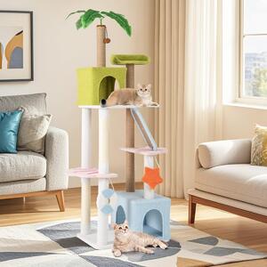 Costway Albero per gatti alto torre a più livelli a tema spiaggia per gatti, Albero per gatti alto 180 cm Verde+Blu+Bianco