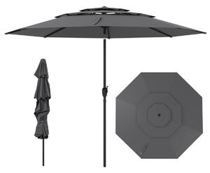 Costway Ombrellone da patio a 3 livelli con ventilazione, Grande ombrellone da tavolo con meccanismo Grigio