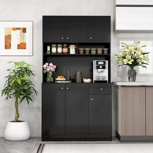 Costway Armadio alto 181cm armadio da cucina con prese e porte usb, Ripiani regolabili in 3 posizioni Nero