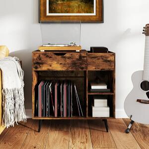 Costway Tavolo record in vinile con cassetto estraibile, Supporto per giradischi per soggiorno e camera da letto Marrone Rustico