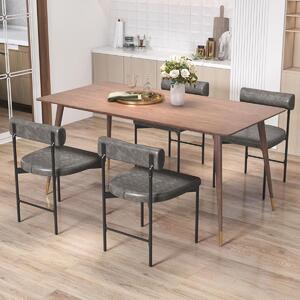Costway Set di 2 sedie da pranzo cuciture vintage, Sedie da cucina in pelle artificiale con gambe in metallo Marrone