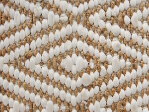 Pouf Cuscino da terra Beige e Bianco 60 x 60 x 30 cm Juta Poliestere Cotone Tessuto quadrato con motivo astratto Beliani
