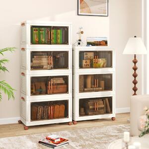 Costway Contenitori pieghevoli per organizzatore di armadio con coperchio da 156 l, Contenitori pieghevoli set da 3 scatole Bianco e Marrone