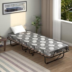 Costway Letto pieghevole con materasso in memory foam spesso, Letto portatile con 4 ruote girevoli 190x80x33cm Grigio