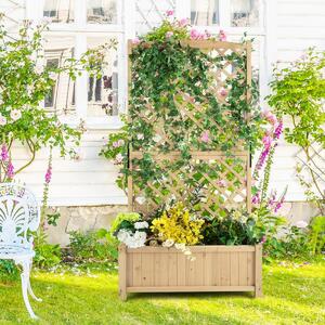 Costway Letto da giardino rialzato con fioriera traliccio fori di drenaggio, Fioriera in legno 180cm da esterno Naturale